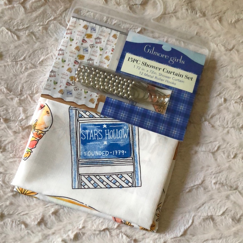 Gilmore Girls Stars Hollow Shower Curtain Set - White & Blue